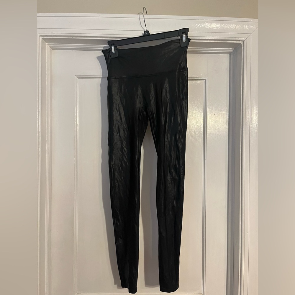 Spanx Black Faux Leather Leggings Size Medium Black